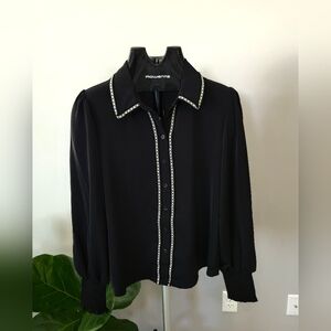 Laundry By Shelli Segal Black Blouse with White Trim
